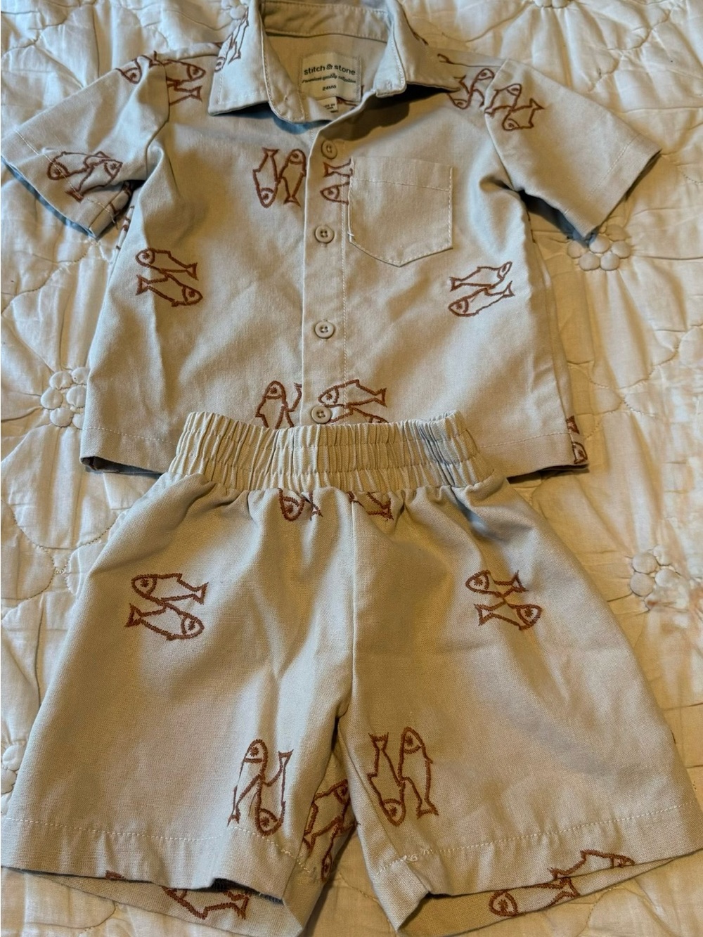 Stitch + Stone Beige Fish Print Short Set